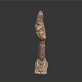 Ancient Egyptian Golden Weapon with Intricate Snake Carving and Head Sculpture as Traditional Scepter Artifact