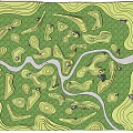 Garden Features Layout With Winding Paths And Various Shaped Green Areas