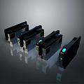 Black Electronic Devices With Green Blue Indicators Arranged On Gray Reflective Background