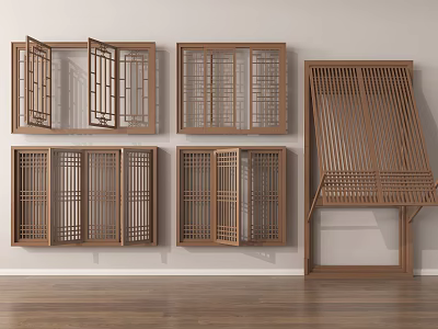 Traditional Chinese Wooden Lattice Screens With Various Panel And Frame Designs 3d model