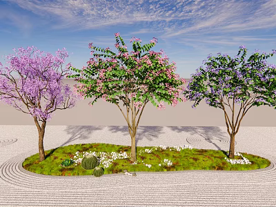 Colorful Flowering Arbor Trees With Pink Purple Blossoms In Garden Setting 3d model