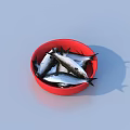 Red Kitchen Bowl With Fresh Fish For Daily Use And Storage