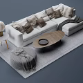 Modern Gray Sofa and Round Coffee Table Set with Cushions Side Table Lamp and Ottoman 3d model
