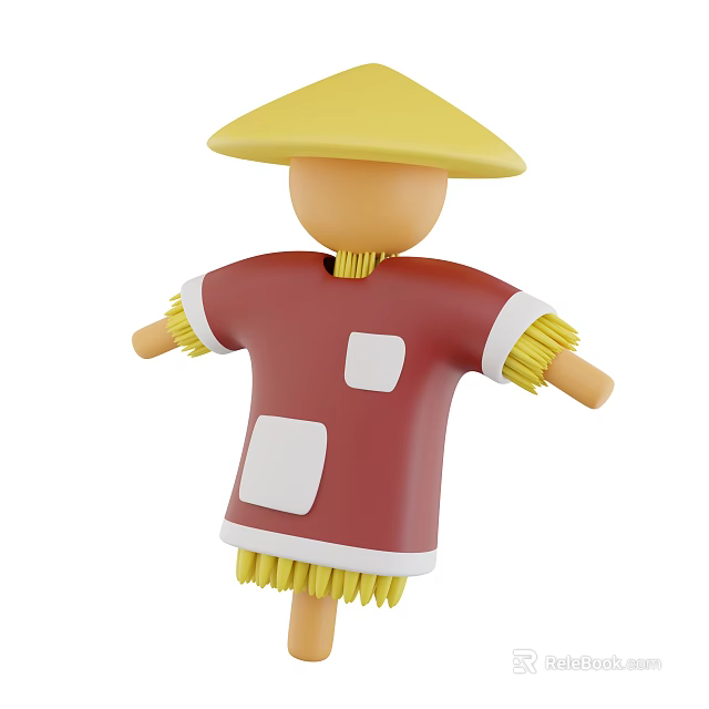 Straw Man Ornament Decoration Set with Yellow Hat Red Outfit and White Square Patches 3d model 