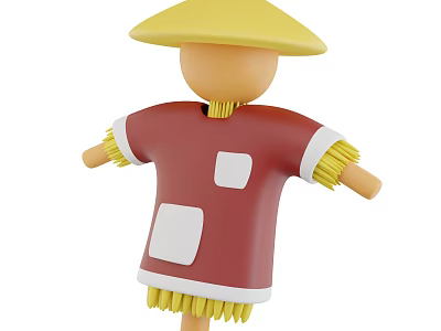Straw Man Ornament Decoration Set with Yellow Hat Red Outfit and White Square Patches 3d model