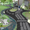 Traditional Garden Stepping Stones Pathway With Natural Stone Slabs And Greenery