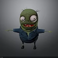 Funny Green Skin Cartoon Zombie With Big Eyes Blue Jacket And Arms Outstretched