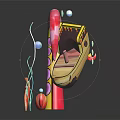 Vibrant Underwater Scene Decoration With Arched Pink Structure Red Coral Crab And Blue Fish