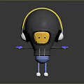 Cartoon Character With Gray Helmet Yellow Headphones Hoodie Blue Pants White Shoes Smiling