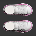 White and Pink Low Top Casual Sneakers with Pink Star Patterns and Platform Sole