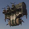Steampunk Vintage Flying Airship With Detailed Mechanical Structure Propellers And Windows