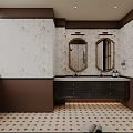 Modern Bathroom Interior With Glass Shower Toilet Washing Machine And Patterned Tiles