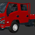 Red Utility Vehicle With Double Cab And Flatbed For Cargo Transport Needs 3d model