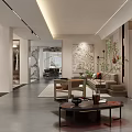 Modern Living Dining Room Interior Design With Sofa Coffee Table Decorative Painting And Plants