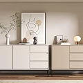 Modern Light Colored Entryway Cabinet and Side Cabinet With Plants Lamp and Decorations