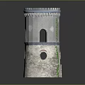 Weathered Multi level Tower Building With Rimmed Top Round Windows And Textured Stone Base