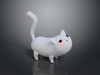 Cute White Cat 3D Model Character With Long Tail Pink Cheeks And Black Eyes 3d model