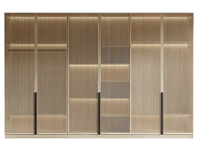 Modern Wooden Wardrobe Design With Vertical Slats And Built In Lighting 3d model