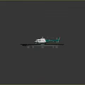 Green and White Helicopter Parked on Circular Gray Landing Platform Structure 3d model