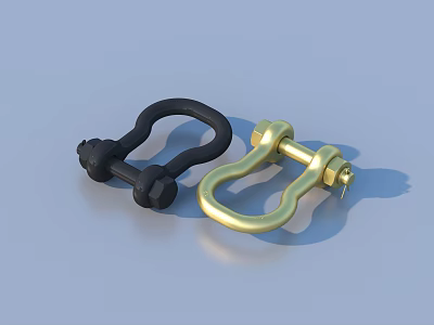 Black and Gold U Shaped Metal Shackles on Light Blue Surface 3d model