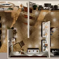 Interior Space Layout With Display Shelves Furniture Decorative Plants And Floor Design