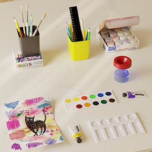 Modern Children's Stationery Children's Color Lead Art Supplies Brush Picture Book Pigment 3d model