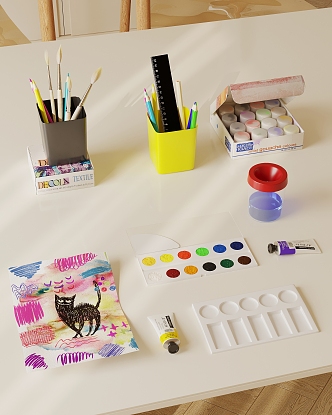 Modern Children's Stationery Children's Color Lead Art Supplies Brush Picture Book Pigment 3d model