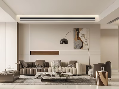 Contemporary Living Dining Room Interior With Beige Sofa Coffee Table And Artwork 3d model
