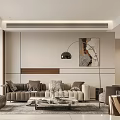 Contemporary Living Dining Room Interior With Beige Sofa Coffee Table And Artwork