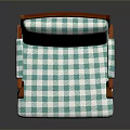 Blue And White Checkered Fabric Single Chair With Wooden Armrests And Legs