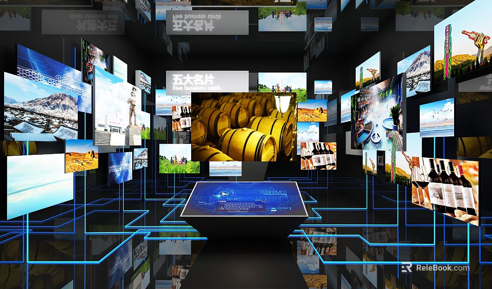 Modern Interactive Digital Display System With Surrounding Screens And Central Touchscreen 3d model