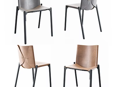 Modern Leisure Chairs With Gray And Brown Leather Seats And Black Metal Legs 3d model