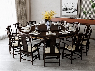 New Chinese Round Dining Table and Chair Combination 3d model