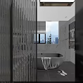 Modern White Bathroom Vanity Cabinet with Marble Countertop Sink Washing Machine and Mirror