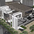 Modern Cultural Center Building With Wooden Facade Trees And Pedestrian Area