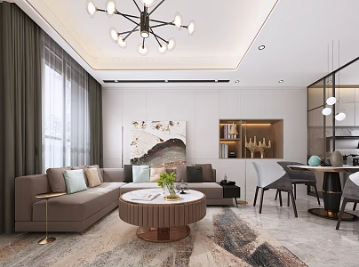 Light luxury dining room living room dining room 3d model