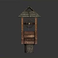 Traditional Rustic Wooden Well House Architecture With Sloped Roof And Wooden Wheel