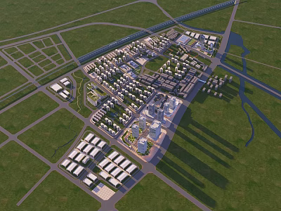 Aerial View Planning of Modern Urban Layout with Buildings Roads and Green Spaces 3d model