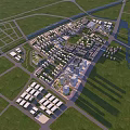 Aerial View Planning of Modern Urban Layout with Buildings Roads and Green Spaces