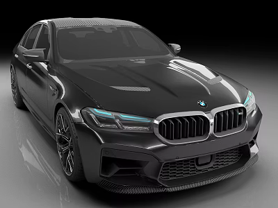Sporty Black BMW M Series Car With Carbon Fiber Front Design And LED Headlights 3d model