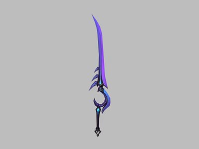 Fantasy Purple Blade Sword With Blue Decorative Accents And Ornate Hilt Patterns 3d model