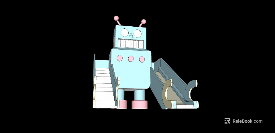 Light Blue Robot Shaped Children's Play Equipment With Staircase And Slide 3d model 
