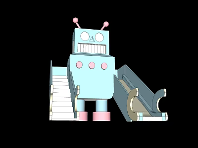 Light Blue Robot Shaped Children's Play Equipment With Staircase And Slide 3d model
