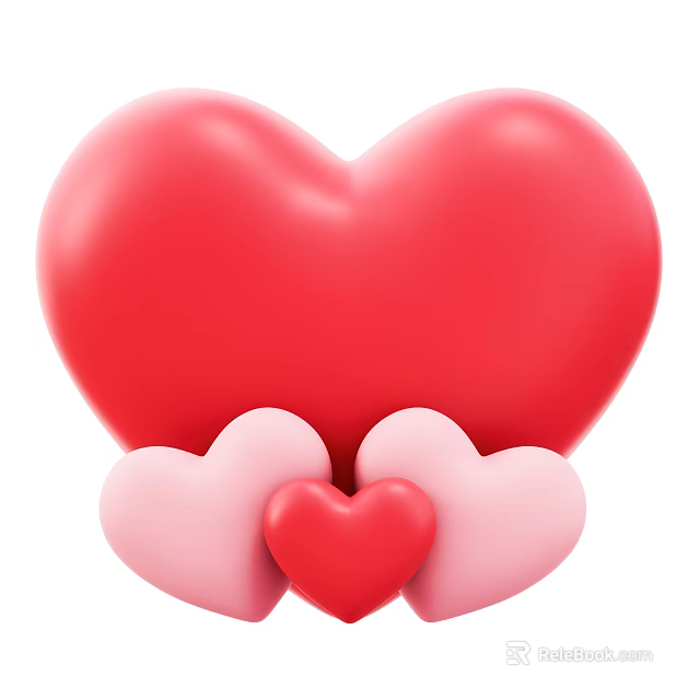 Heart Shaped Ornament Decoration Set Featuring Red and Pink Colors and Multiple Sizes 3d model 