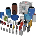 Public Facilities Containers Including Buckets Bottles Jars Various Sizes And Colors 3d model