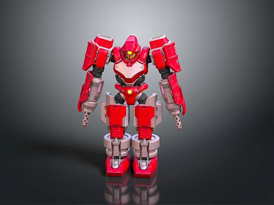 Red Mech Robot Character 3D Model with Yellow Eyes and Silver Armor Design 3d model