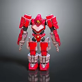 Red Mech Robot Character 3D Model with Yellow Eyes and Silver Armor Design