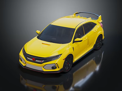 Yellow Honda Sports Car With Rear Spoiler And Sporty Body Design 3d model