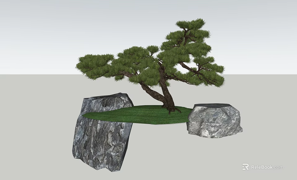 Natural Plant Combination With Pine Tree Rocks And Green Grass Landscape 3d model 