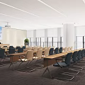 Spacious Modern Conference Room With Projection Screen Tables Chairs And Large Windows